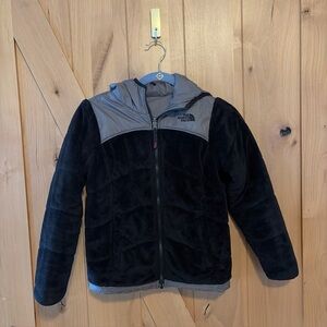 The North Face Reversible Gray Black Plush Puffer Jacket Hooded Girls XL